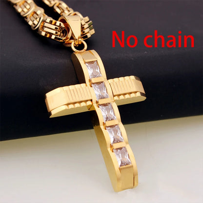 Christian Cross Pendant for Women – Fashion Metal Zircon Inlaid Religious Amulet Jewelry (Chain Not Included)