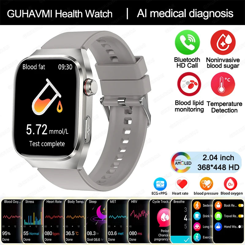 2025 New Uric Acid Blood Fat Smart Watch Men Blood Sugar ECG+PPG Blood Pressure Bluetooth Call Sports