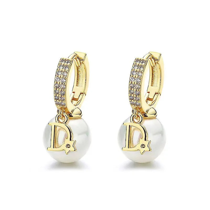 Korean Pearl D-Letter Luxury Earrings - Trendy High-End Jewelry for Women