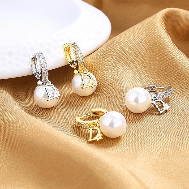 Korean Pearl D-Letter Luxury Earrings - Trendy High-End Jewelry for Women