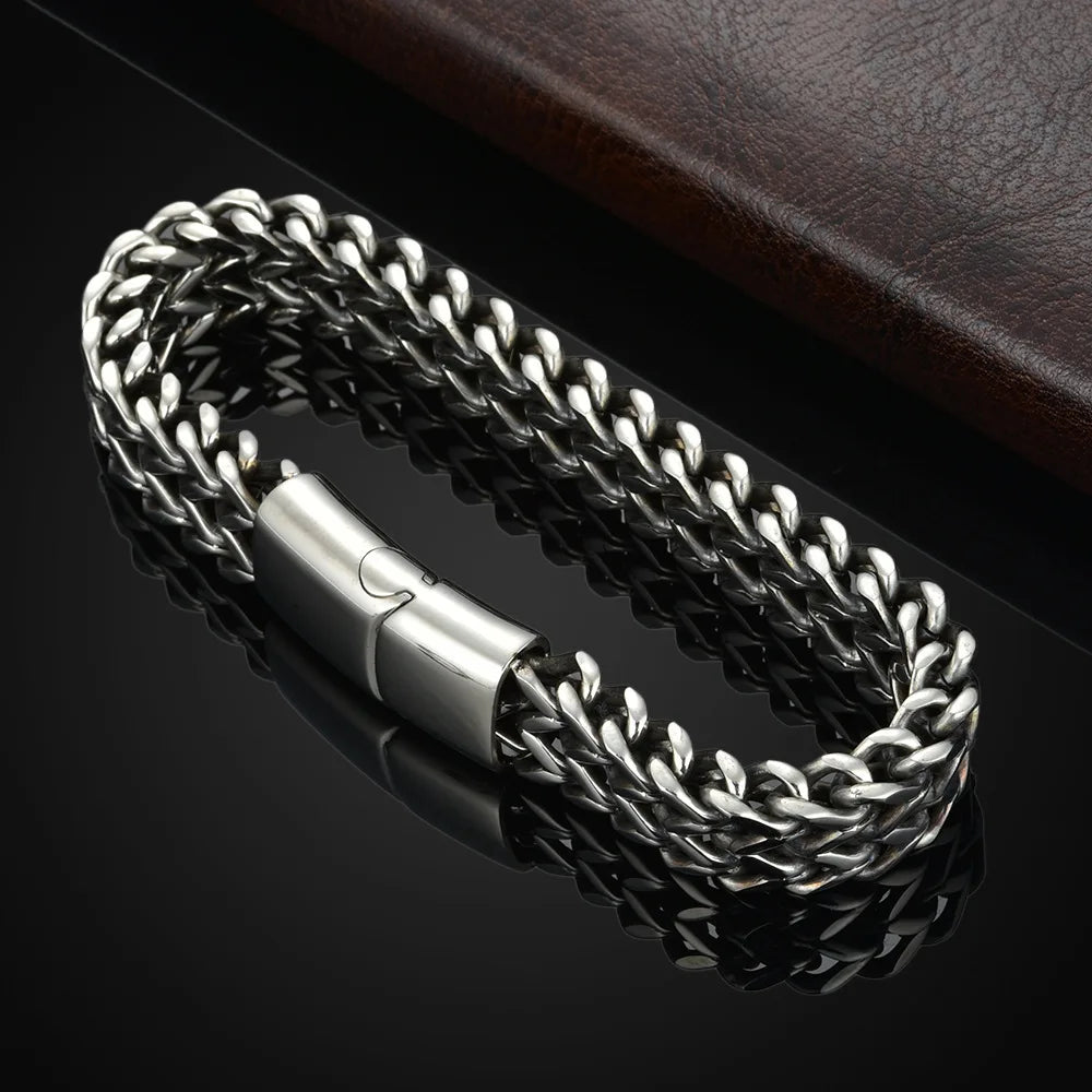 Double-Stranded Magnetic Snake Bone Bracelet – Front & Back Magnetic Alloy Jewelry for Modern Style