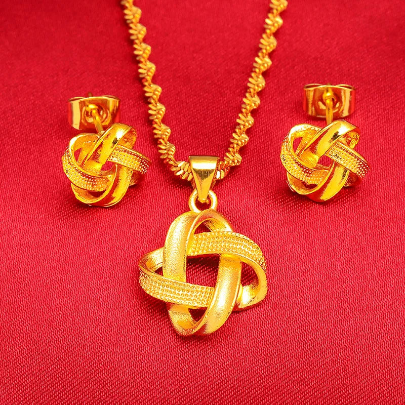 Yellow Gold Plated Geometric Jewelry Set - 2pcs Necklace & Earrings for Women | Elegant Gifts for Her | Fashion Accessories