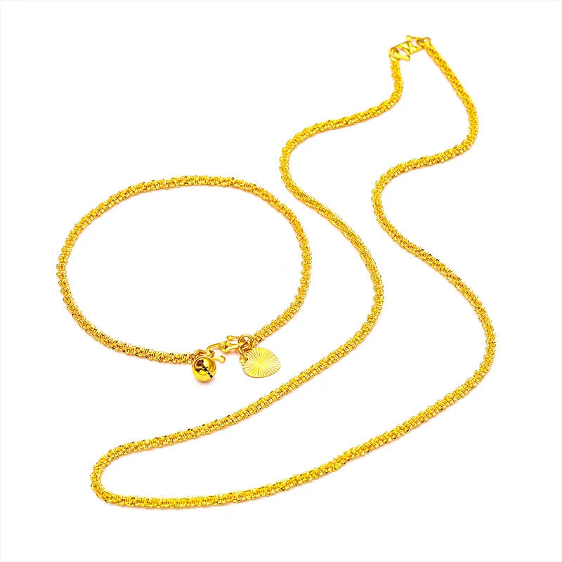 24K Gold Color Jewelry Set - Necklace & Bracelet for Women, Wedding Accessories, Party Gift Bijoux