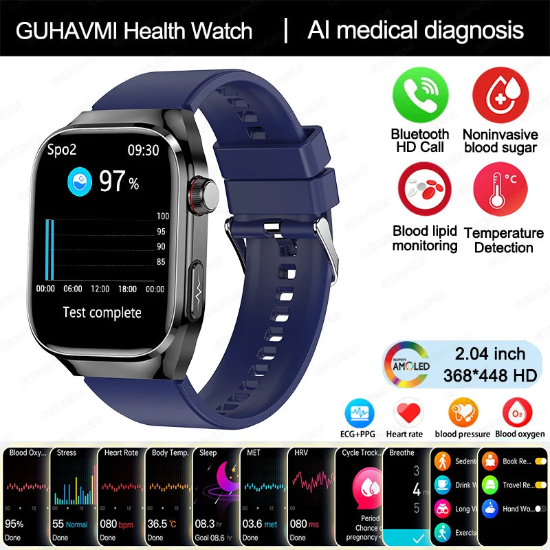 2025 New Uric Acid Blood Fat Smart Watch Men Blood Sugar ECG+PPG Blood Pressure Bluetooth Call Sports