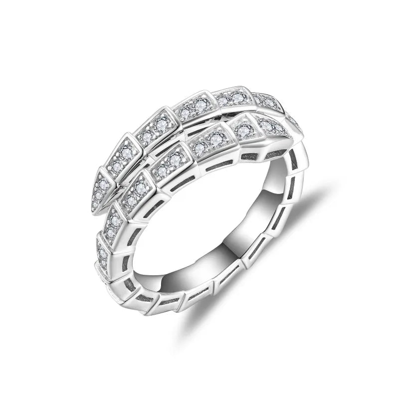 "Cloud Snake Moissanite Ring – Elegant 925 Sterling Silver Open Band, Unique Gift for Women, Perfect for Wedding or Parties"