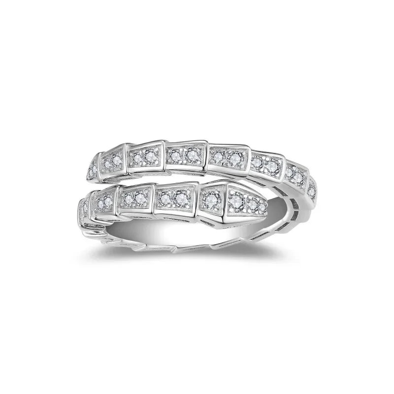 "Cloud Snake Moissanite Ring – Elegant 925 Sterling Silver Open Band, Unique Gift for Women, Perfect for Wedding or Parties"