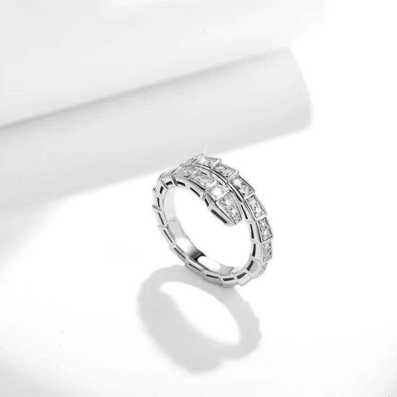 "Cloud Snake Moissanite Ring – Elegant 925 Sterling Silver Open Band, Unique Gift for Women, Perfect for Wedding or Parties"