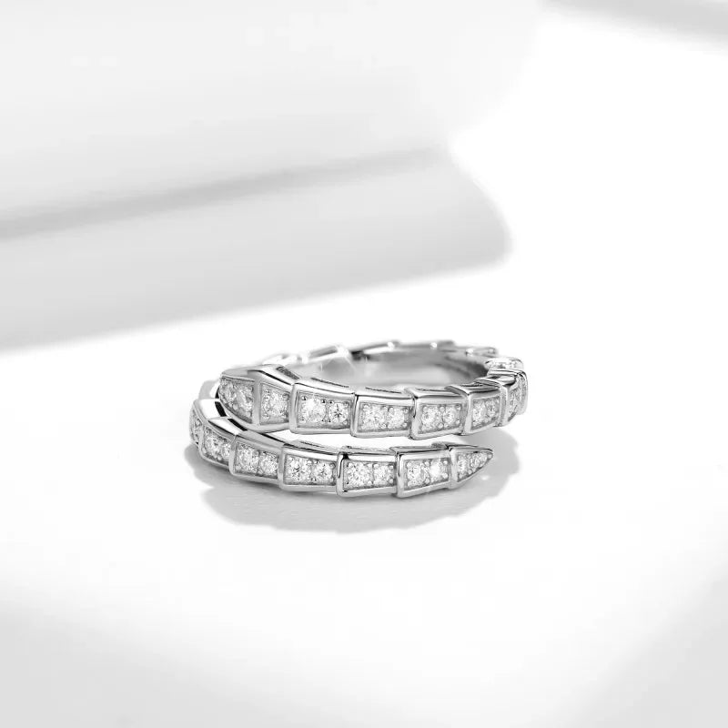 "Cloud Snake Moissanite Ring – Elegant 925 Sterling Silver Open Band, Unique Gift for Women, Perfect for Wedding or Parties"