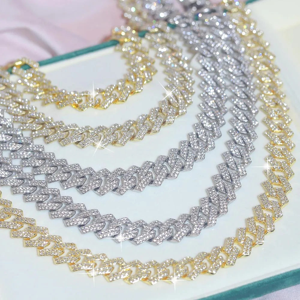 "Iced Out 16mm Wide Necklace & Bracelet Set - Hip Hop Jewelry, Full Rhinestone Gift for Men & Women, Trendy Accessories"