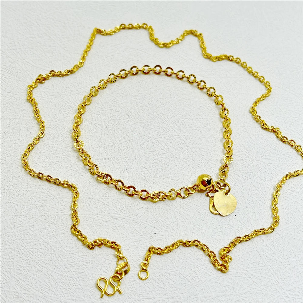 24K Gold Color Jewelry Set - Necklace & Bracelet for Women, Wedding Accessories, Party Gift Bijoux