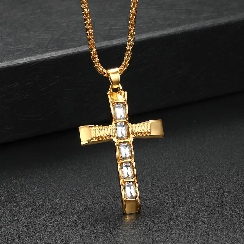 Christian Cross Pendant for Women – Fashion Metal Zircon Inlaid Religious Amulet Jewelry (Chain Not Included)