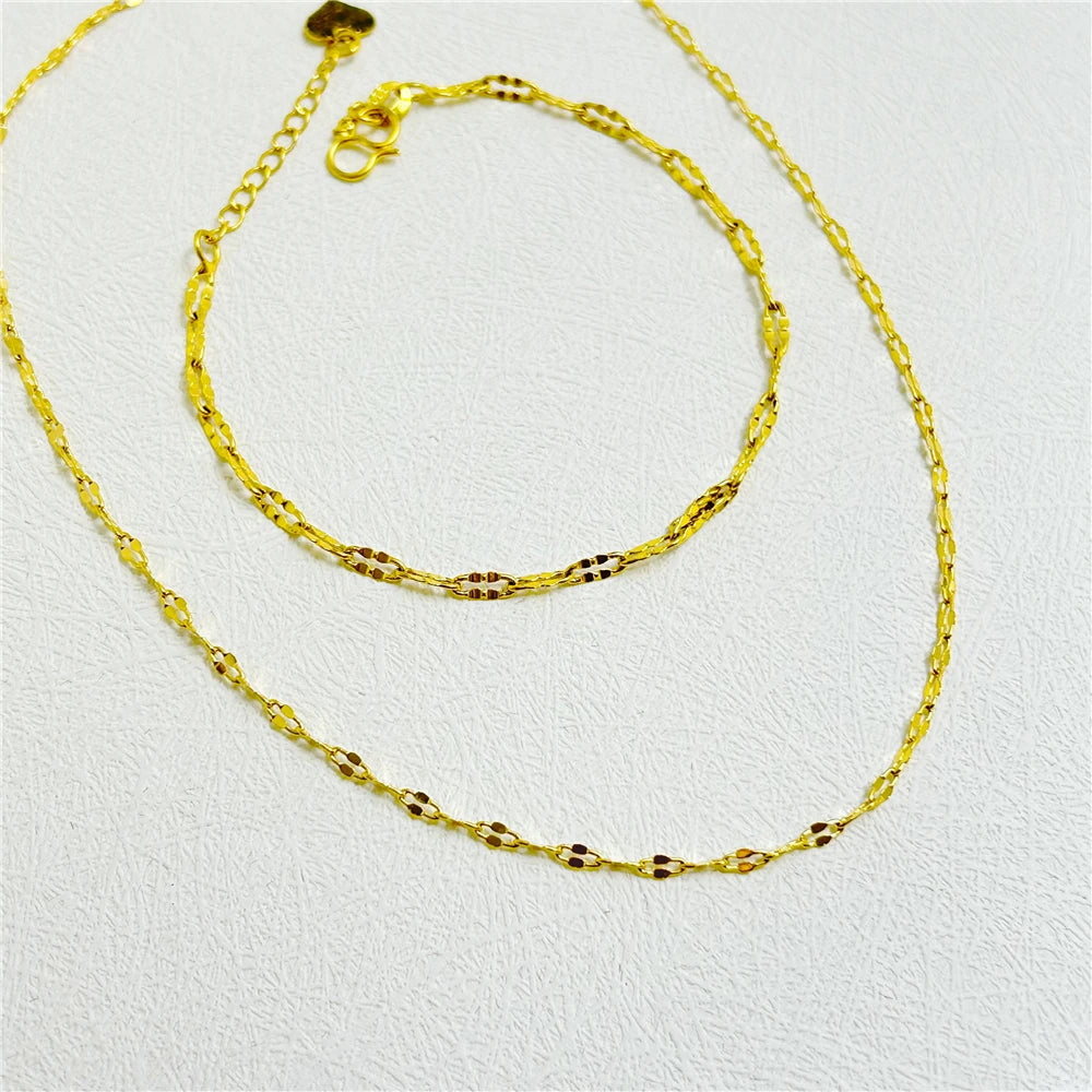 24K Gold Color Jewelry Set - Necklace & Bracelet for Women, Wedding Accessories, Party Gift Bijoux