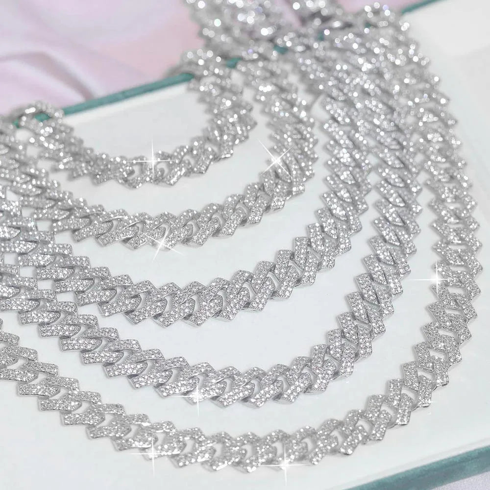 "Iced Out 16mm Wide Necklace & Bracelet Set - Hip Hop Jewelry, Full Rhinestone Gift for Men & Women, Trendy Accessories"