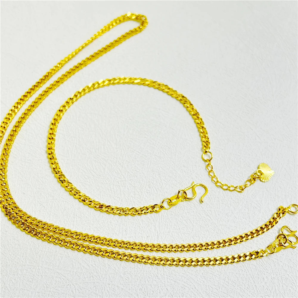 24K Gold Color Jewelry Set - Necklace & Bracelet for Women, Wedding Accessories, Party Gift Bijoux