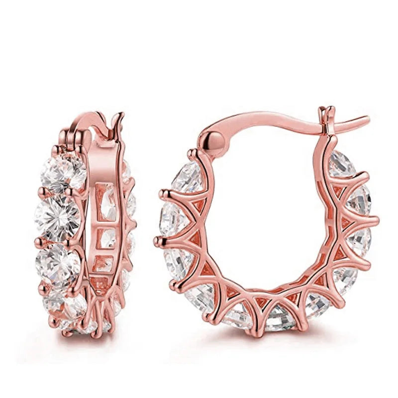 Huitan Crystal CZ Hoop Earrings – Dazzling Statement Jewelry for Women, Perfect Wedding, Party & Gift