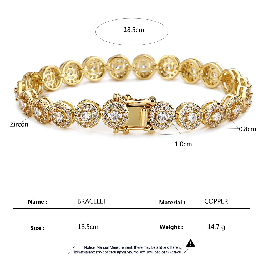 Fashion Round Cubic Zirconia Bracelet for Women & Men – Gold, Silver, Copper, Couple's Holiday Gift, Party & Everyday Jewelry