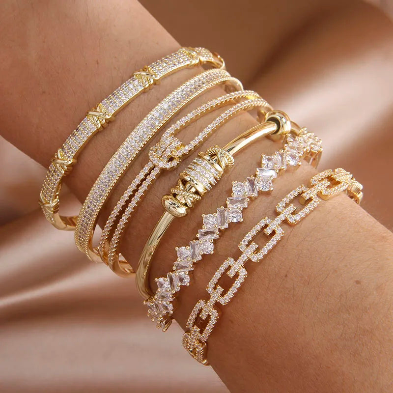 2024 New Knot Crystal Bangles for Women - Fashion Jewelry Open Bracelets Elegant Design