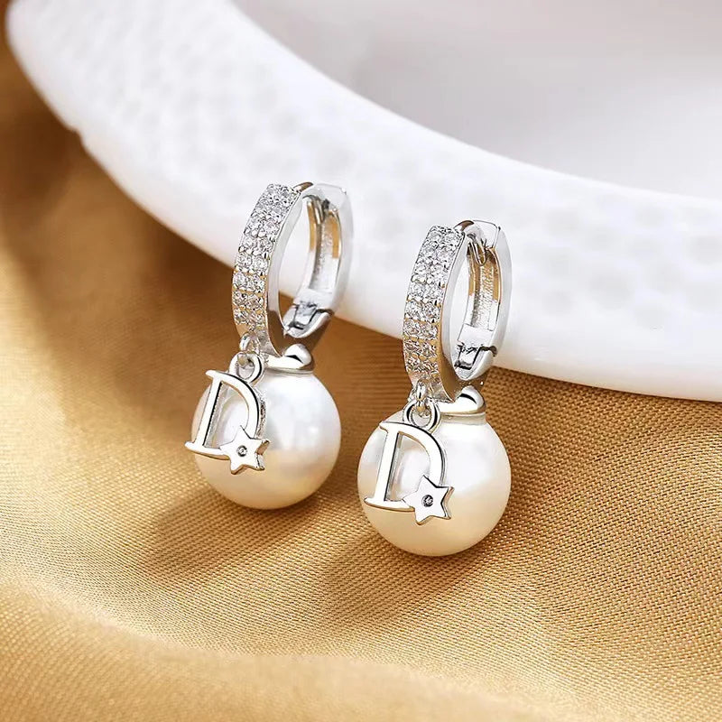 Korean Pearl D-Letter Luxury Earrings - Trendy High-End Jewelry for Women