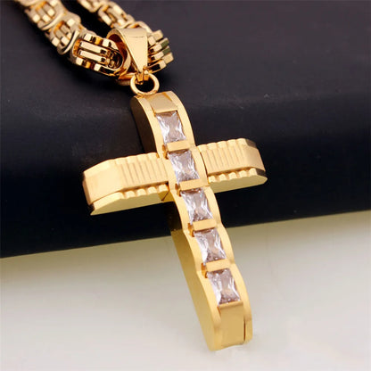 Christian Cross Pendant for Women – Fashion Metal Zircon Inlaid Religious Amulet Jewelry (Chain Not Included)